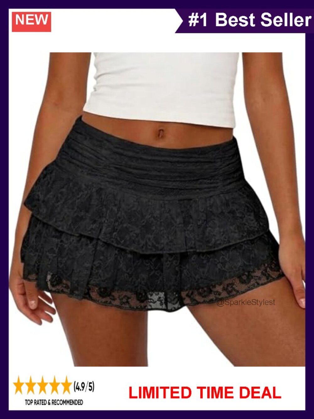 Women Lace Ruffle Mini Skirt with Built-in Shorts A-Line Skort Polyester Cotton